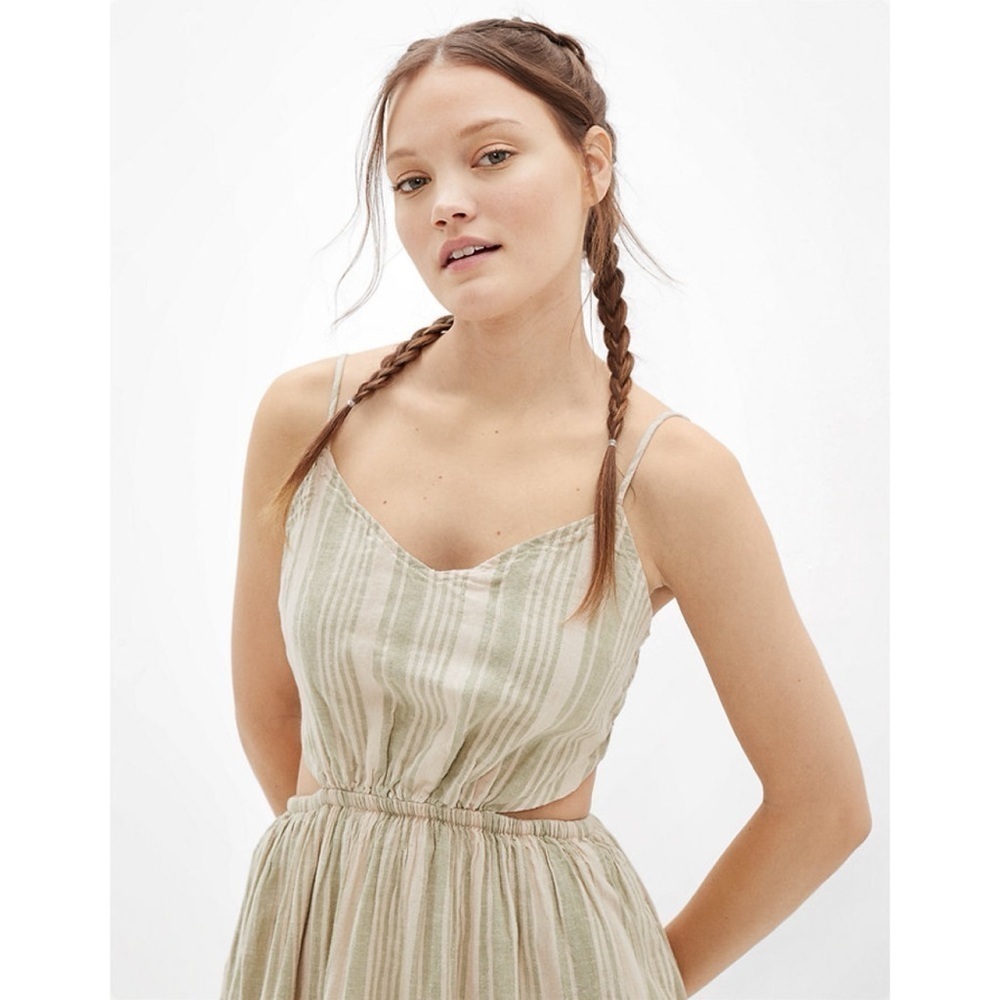 NWT American Eagle Striped Cut Out Linen Blend Beach Dress